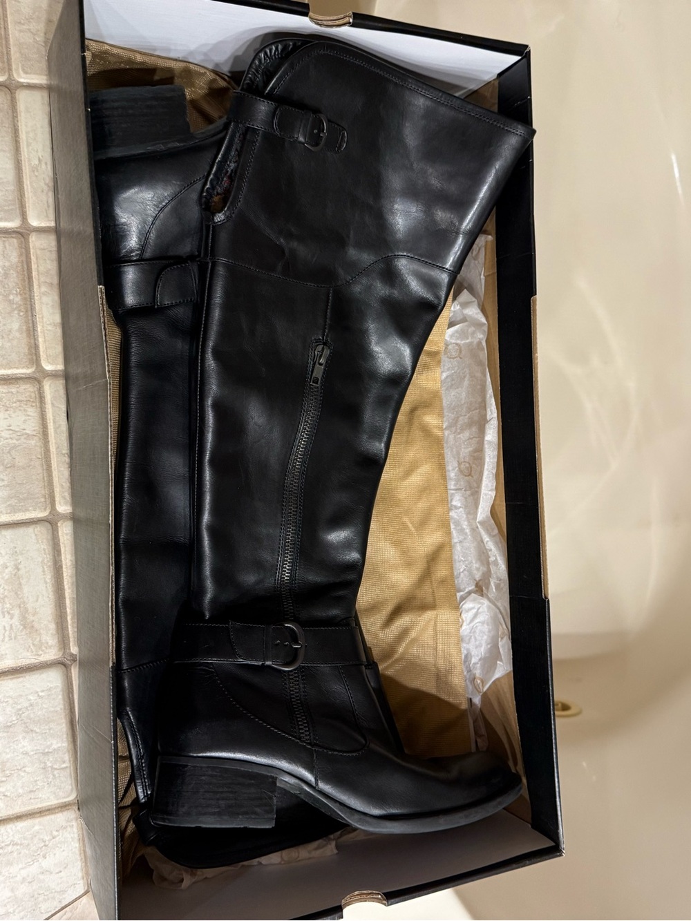 Crown by Born Ladies Selyse Black Leather Knee-High Riding Boots